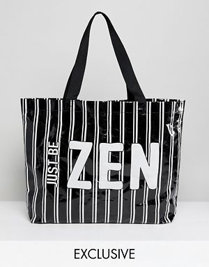 Sac de plage à rayures avec inscription Zen