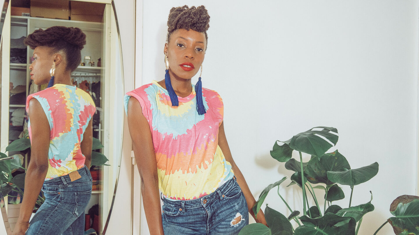 Pink Tie Dye Padded Shoulder Sleeveless T-Shirt