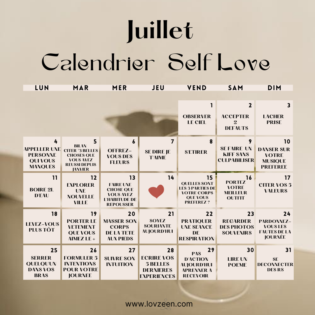 Juillet Calendrier Self Love